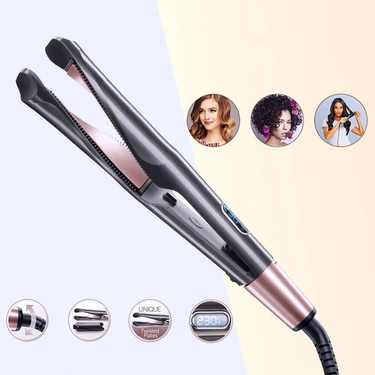 2 In 1 Hair Straightener And Curler Curling Iron For All Hair Types Tourmaline Ceramic Twisted Flat Iron For Hair Styling - iztia