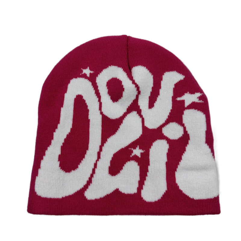 Outdoor Retro Sports Star Letter Jacquard Knitted Hat - iztia