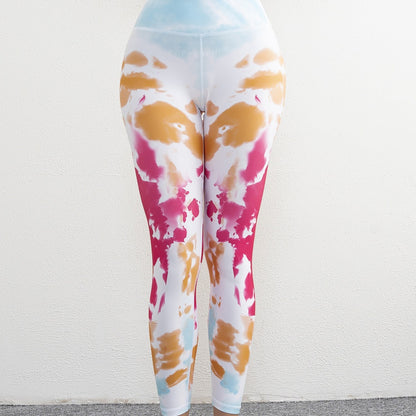 Tie Dye Yoga Pants Women's High Waist Hip Lift Fitness Running Outerwear - iztia