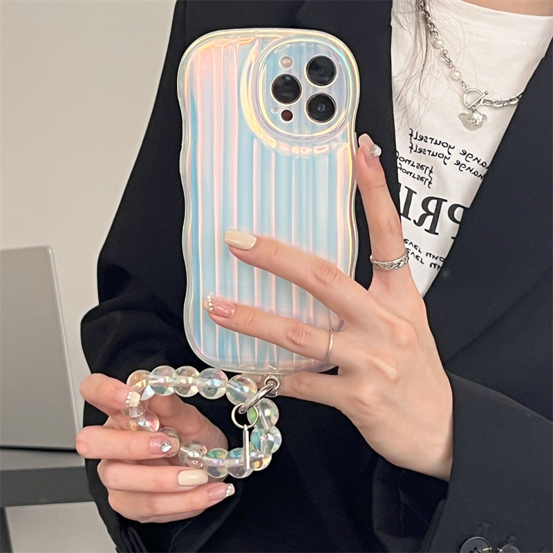 Laser Wave Silicone Phone Case Gradient Laser Stripes Bracelet Case For IPhone 14 13 12 11 Pro Max Plus Bead Chain - iztia