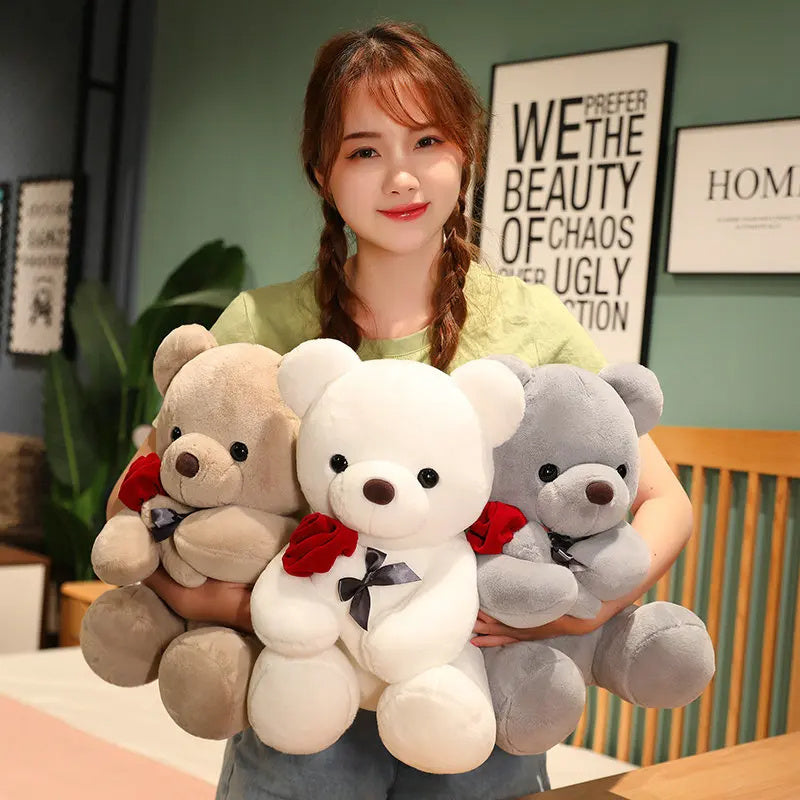 23-45cm New Lovely Hug Roses Teddy Bear Plush Pillow Stuffed Soft Animal Dolls Nice Birthday Gift Girlfriend Valentine's Day - iztia