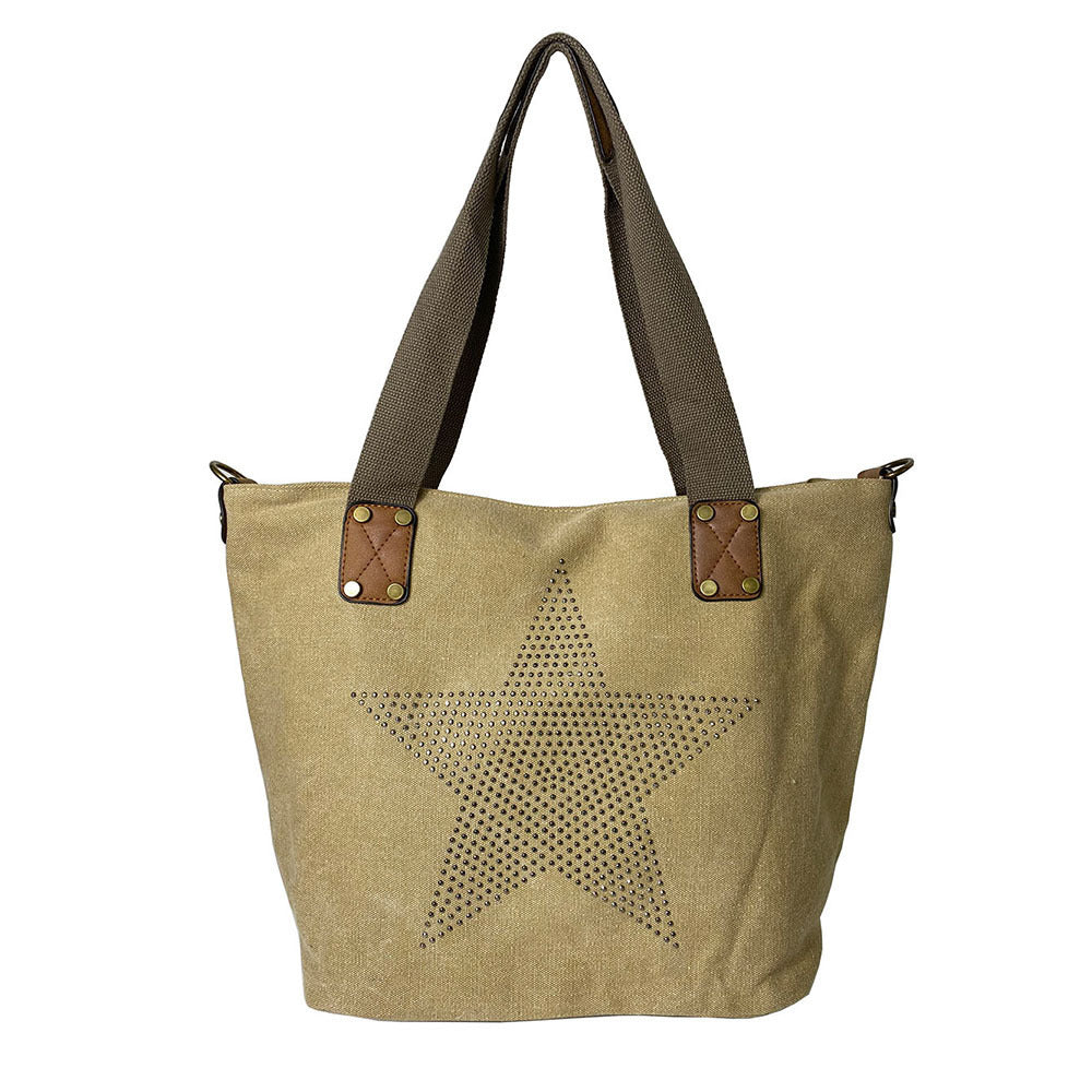 Popular Canvas Printed Five-pointed Star Handbag - iztia