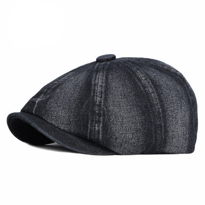 Spring And Autumn Washed Denim Octagonal Beret - iztia