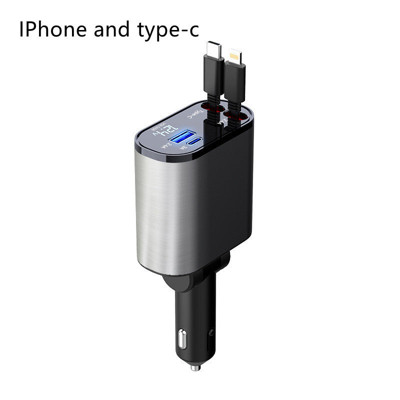 Metal Car Charger 100W Super Fast Charging Car Cigarette Lighter USB And TYPE-C Adapter - iztia