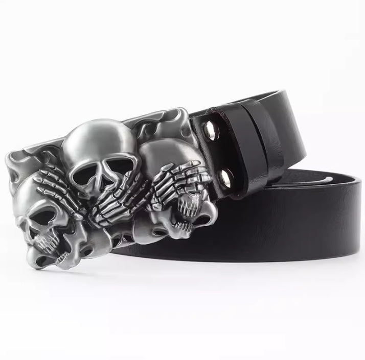 Casual Skull Decorative Two-layer Cowhide Belt - iztia