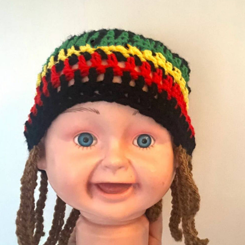 Halloween Jamaica Reggae Children Woolen Cap Handmade Knitted Rainbow Striped Festival Funny Wear - iztia