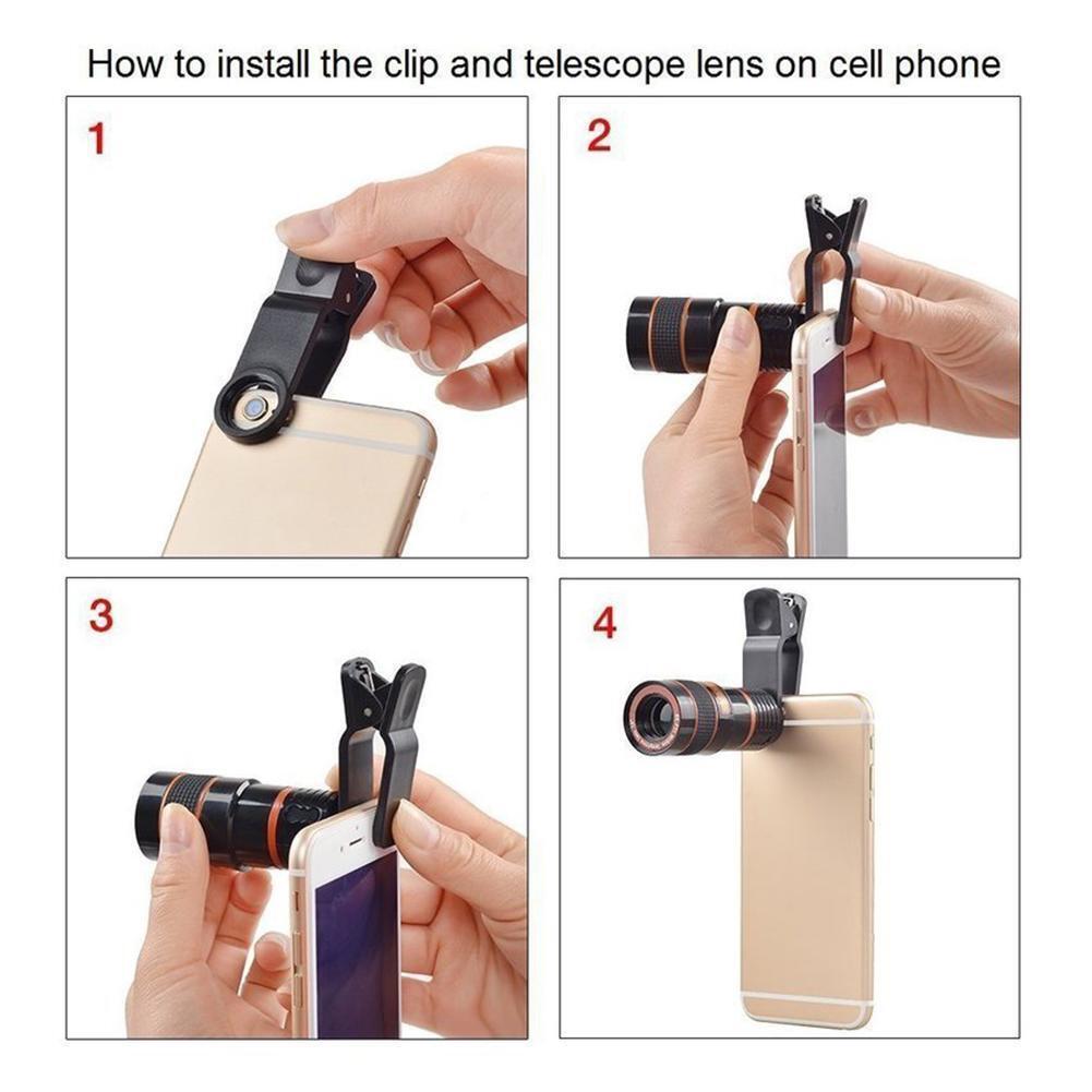 HD 8X Clip On Optical Zoom Telescope Camera Lens For Universal Mobile Cell Phone - iztia