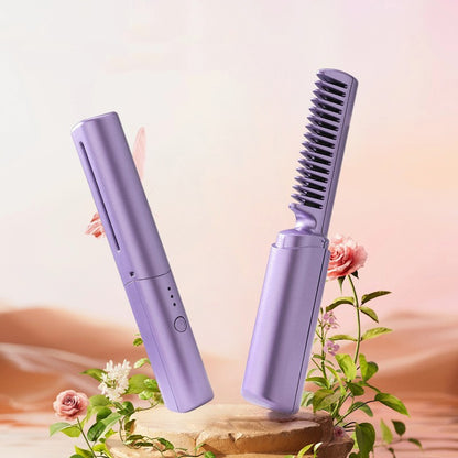 Professional Wireless Hair Straightener Curler Comb Fast Heating Negative Ion Straightening Curling Brush Hair Styling Tools - iztia