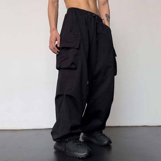 Nylon Quick-drying Overalls Men's Pants High Waist Wide Leg Leisure Drawstring - iztia