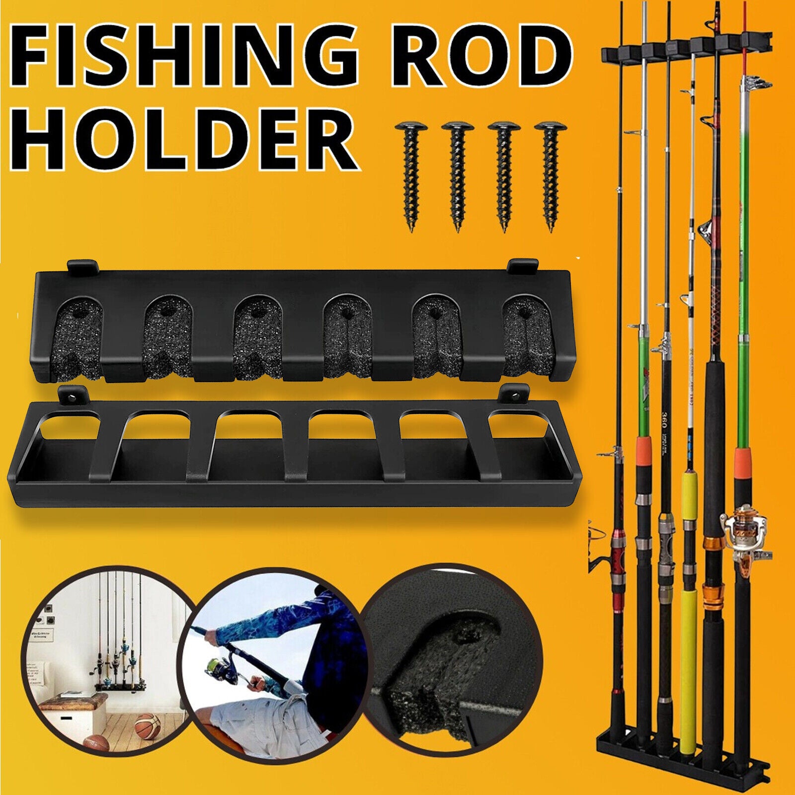 Fishing Rod Rack Vertical Holder Horizontal Wall Mount Boat Pole Stand Storage - iztia