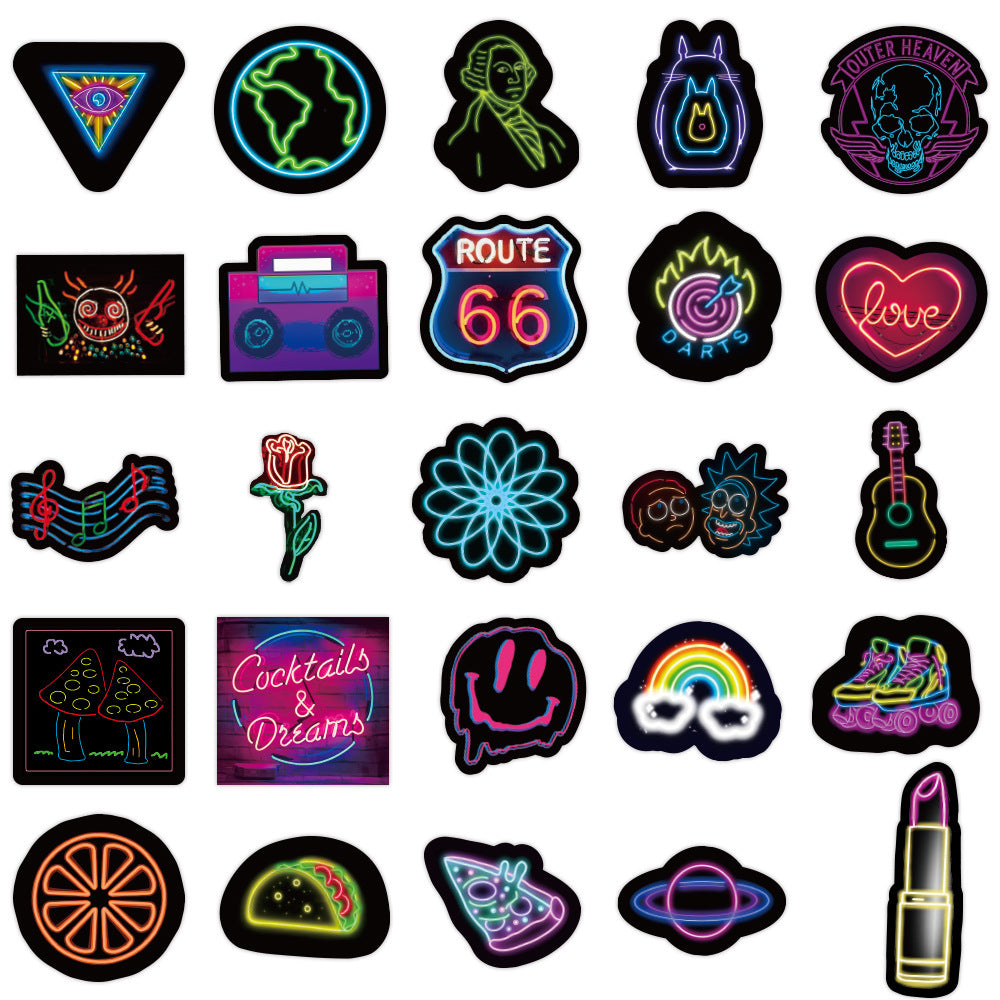 50 Neon Graffiti Stickers Decorative Waterproof Stickers - iztia