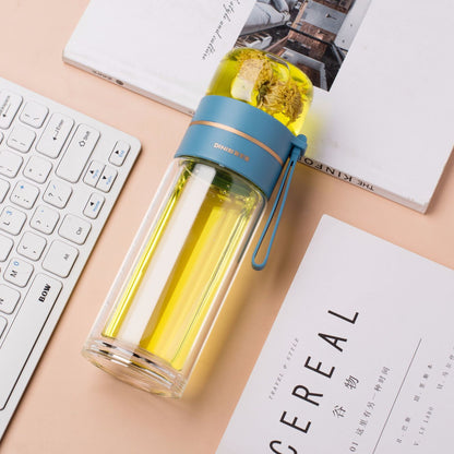 Glass Water Bottle With Tea Infuser Filter Tea Separation Double Wall Glass Bottle Leakproof Water Bottle - iztia