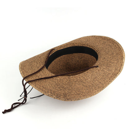 Outdoor Sunshade Western Denim Mixed Color Straw Hat - iztia