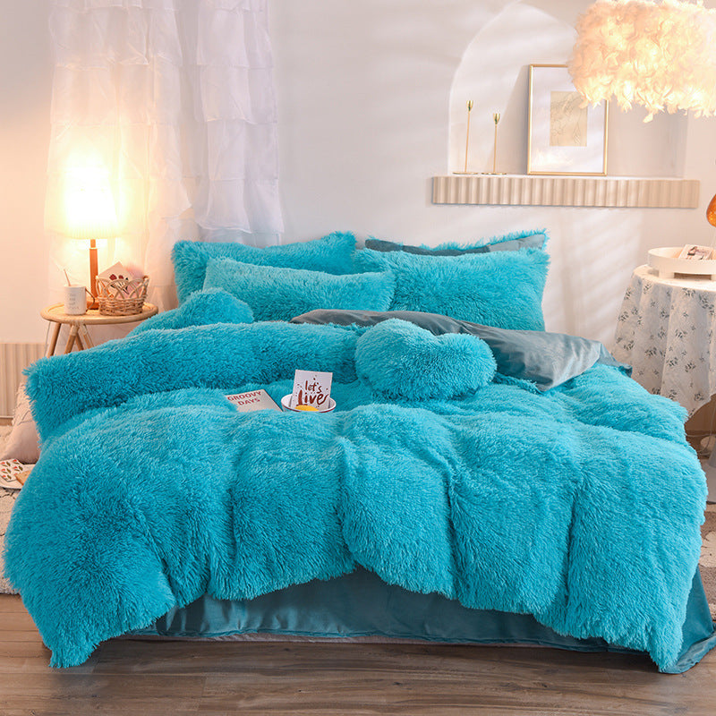 Luxury Thick Fleece Duvet Cover Queen King Winter Warm Bed Quilt Cover Pillowcase Fluffy Plush Shaggy Bedclothes Bedding Set Winter Body Keep Warm - iztia