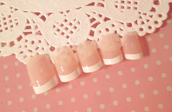 Nail art  Nail art finished French long fake nail patch long French - iztia