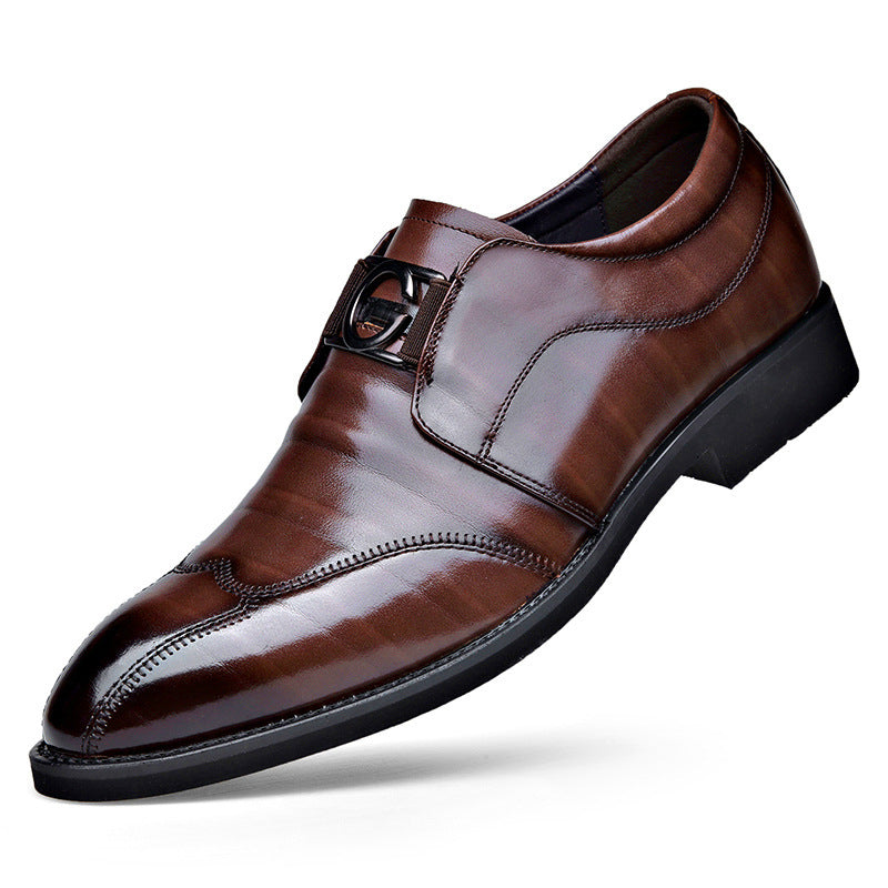 Men's Casual Business Slip-on Embroidered Pointed Leather Shoes - iztia