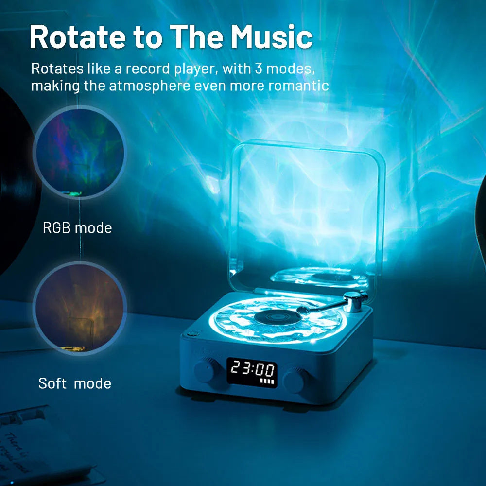 Retro Turntable Speaker Wireless Bluetooth 5.0 Vinyl Record Player Stereo Sound With White Noise RGB Projection Lamp Effect - iztia