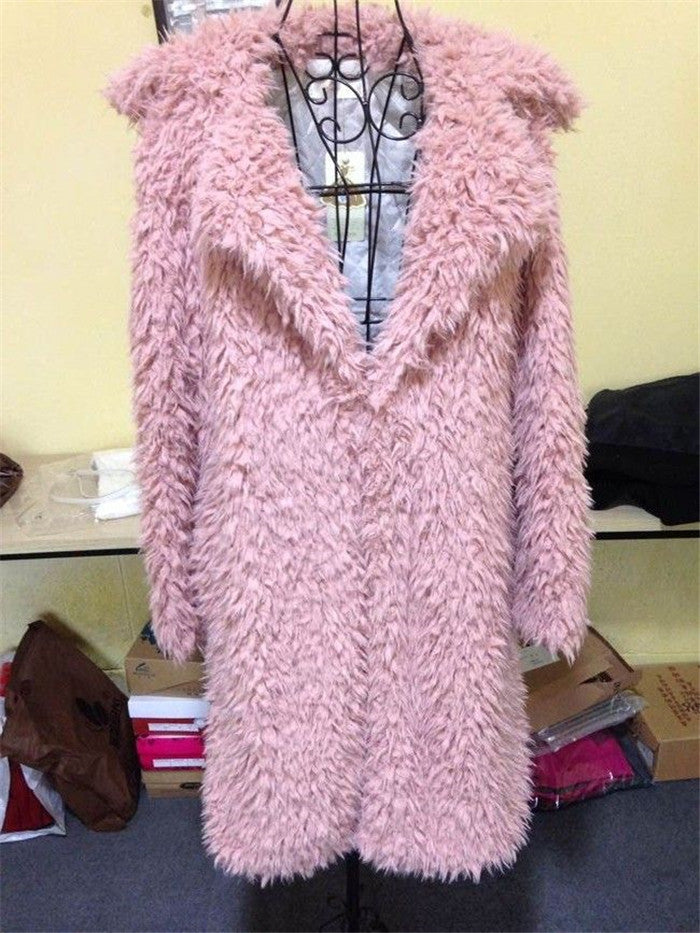 Autumn And Winter Ladies New Lamb Wool Long Trench Coat Imitation Fur Suit Coat Overcoat - iztia