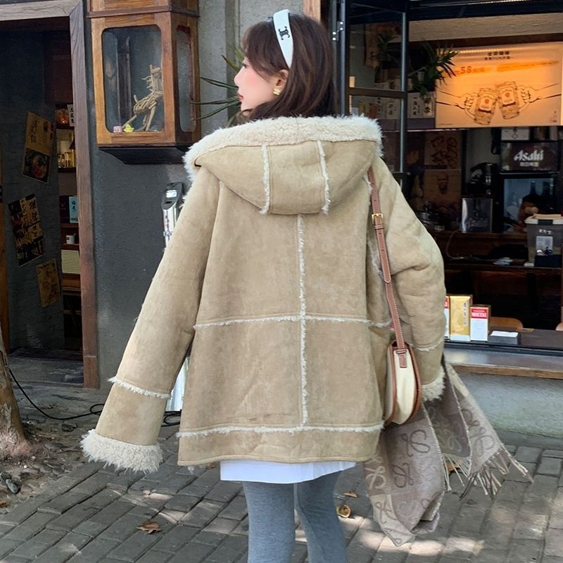 Hooded Suede Fur Lamb Warm Leisure Slimming Coat - iztia