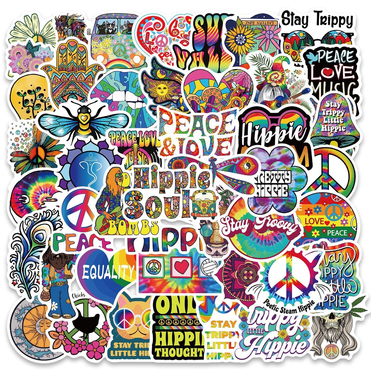 50 Cartoon Hippie Hippie Stickers Personalized Decoration Line - iztia