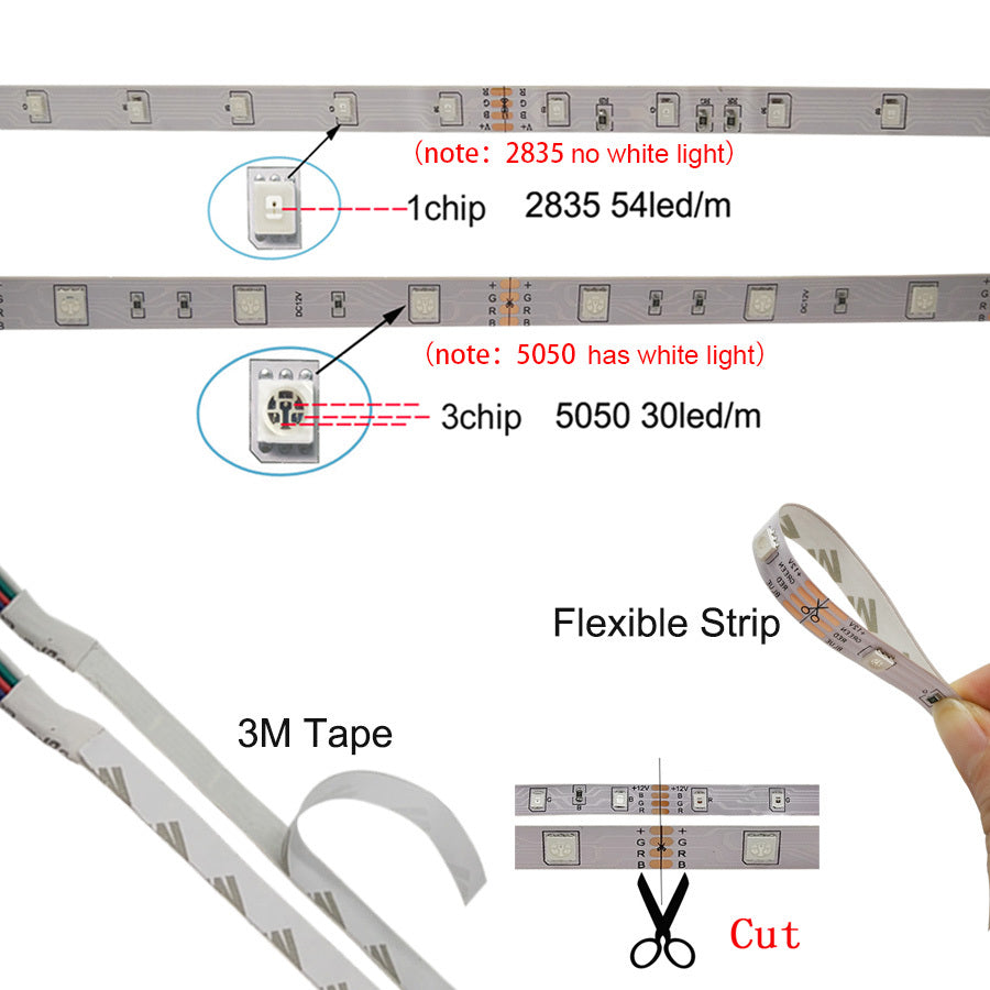 RGB 5050 Flexible Led Strip Lights SMD 12V DC - iztia