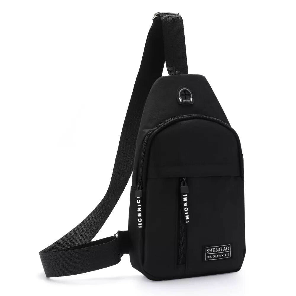 Mens Sling Bag Cross Body Handbag Chest Bag Shoulder Pack Sports Travel Backpack Black - iztia