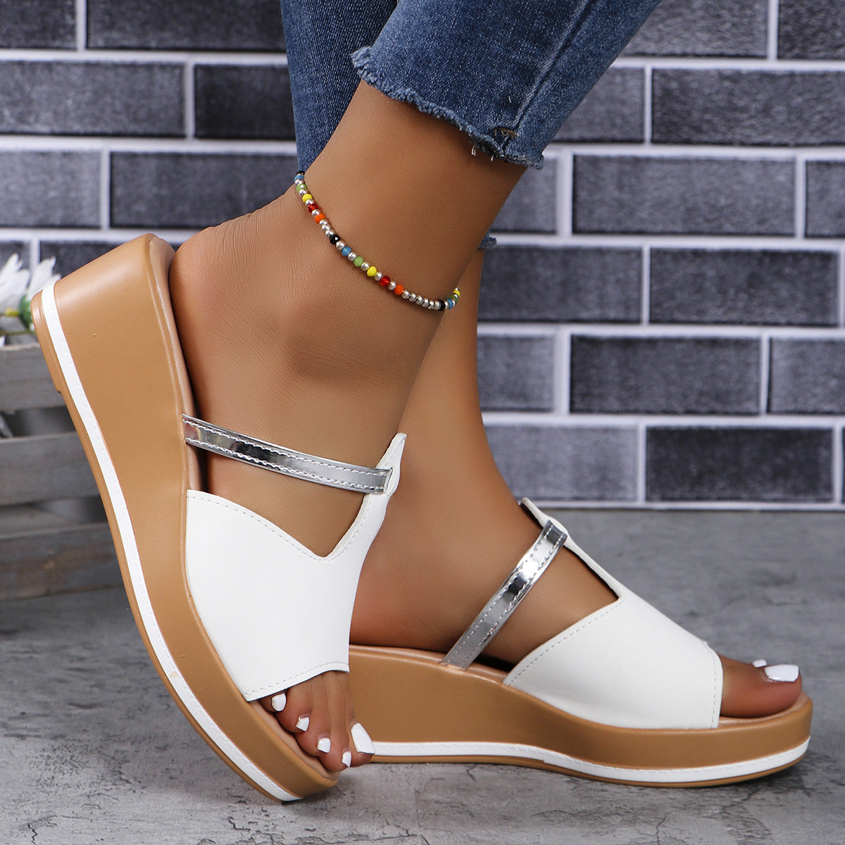 Summer Peep-toe Wedges Sandals Casual Thick Sole Heightening Slippers Fashion Outdoor Slides Shoes Women - iztia