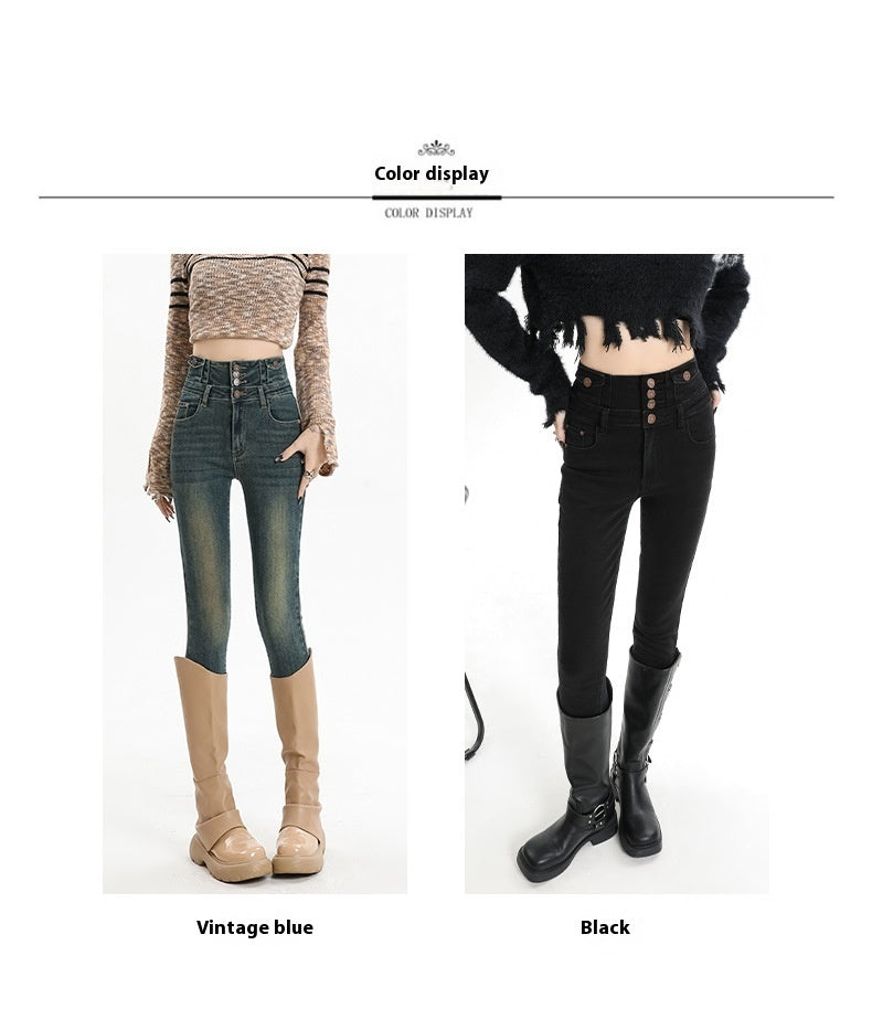 Retro Denim Skinny Pants Women's High Waist Slim Fit - iztia