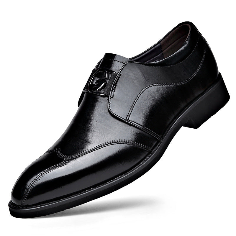 Men's Casual Business Slip-on Embroidered Pointed Leather Shoes - iztia