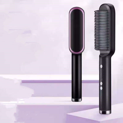 New 2 In 1 Hair Straightener Hot Comb Negative Ion Curling Tong Dual-purpose Electric Hair Brush - iztia