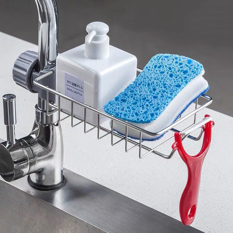 Adjustable Sink Drain Rack Sponge Storage Faucet Holder Soap Drainer Shelf Basket Organizer Kitchen Bathroom Accessories - iztia