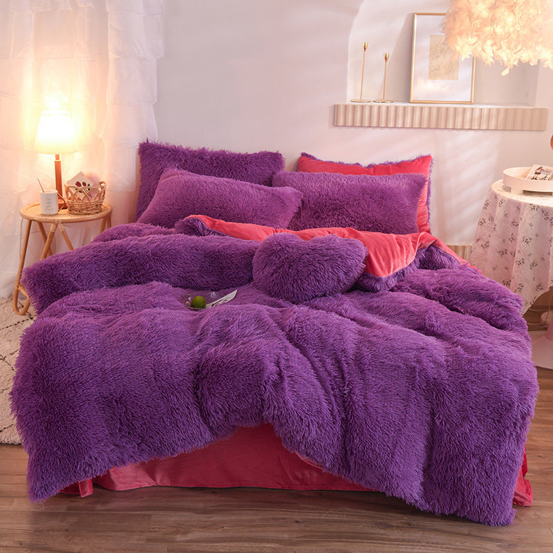 Luxury Thick Fleece Duvet Cover Queen King Winter Warm Bed Quilt Cover Pillowcase Fluffy Plush Shaggy Bedclothes Bedding Set Winter Body Keep Warm - iztia