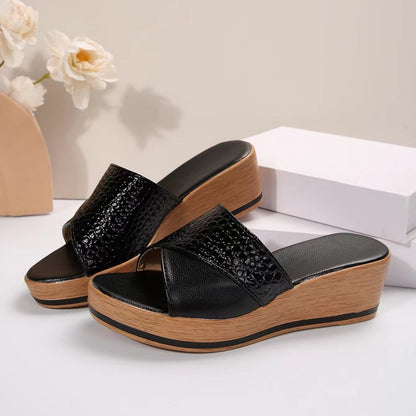 Fashion Snake-texture Wedges Sandals Summer Casual Peep-toe Thick Sole Heightening Slippers Outdoor Slides Shoes Women - iztia