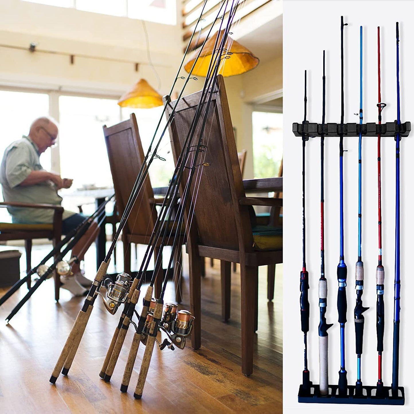 Fishing Rod Rack Vertical Holder Horizontal Wall Mount Boat Pole Stand Storage - iztia