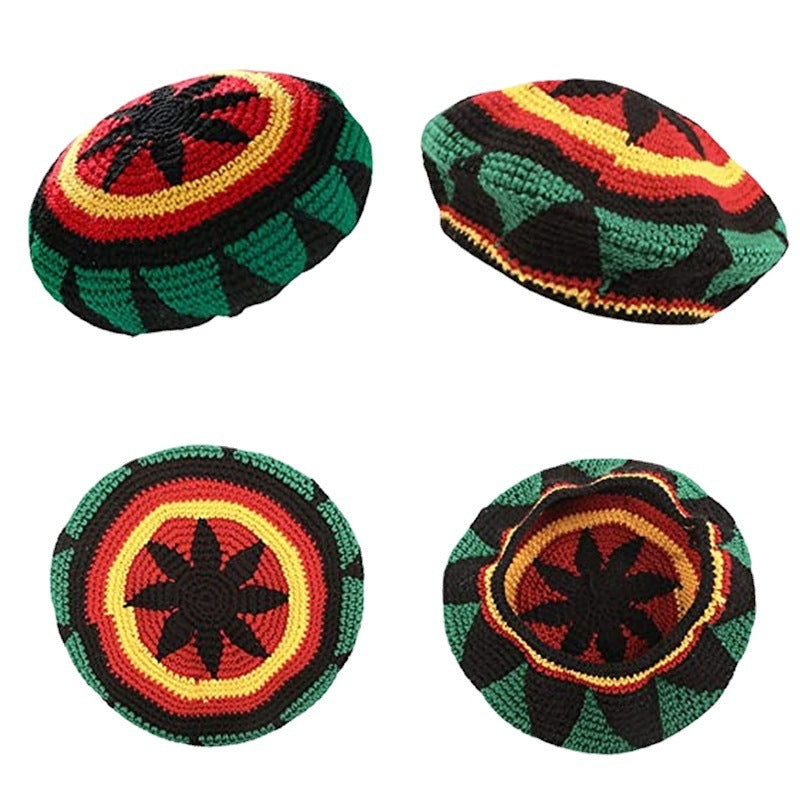 Halloween Jamaica Reggae Children Woolen Cap Handmade Knitted Rainbow Striped Festival Funny Wear - iztia