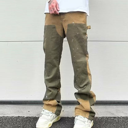 Leisure Washed-out Micro-elastic Tooling Denim Logging Pants - iztia