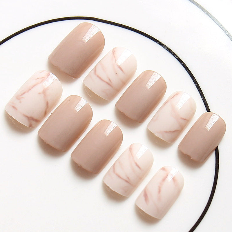 Light khaki smudge false nails - iztia