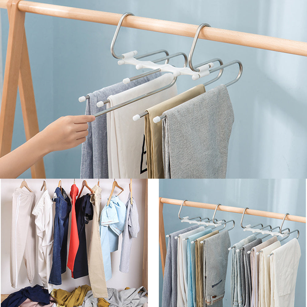 5 In 1 Wardrobe Hanger Multi-functional Clothes Hangers Pants Stainless Steel Magic Wardrobe Clothing Hangers For Clothes Rack - iztia