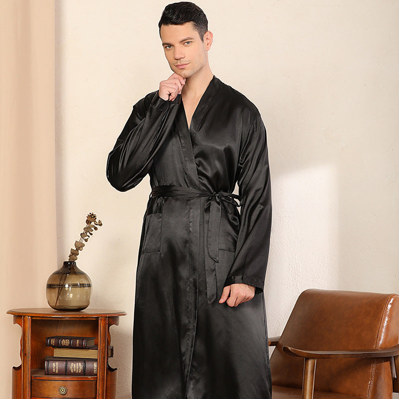 Men's Robe Ultra-thin Cardigan Nightgown Loose Plus Size - iztia