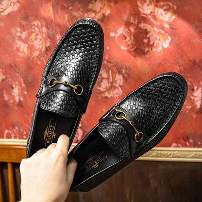 Business Casual Men's Woven Loafers Leather Shoes Men's Shoes - iztia