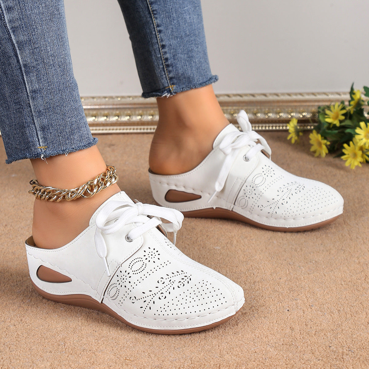 Summer Baotou Lace-up Slippers Outdoor Hollow Out Wedges Slippers For Women Sports Shoes - iztia