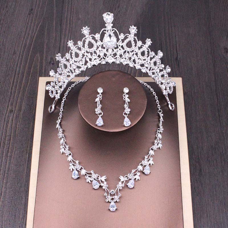 Bridal Rhinestone Crown Necklace Set Wedding Accessories - iztia