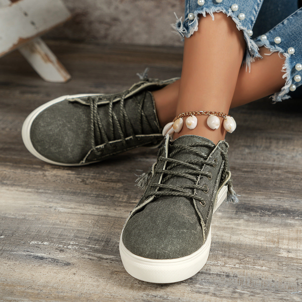 Denim Low-top Lace-up Sports Casual Shoes - iztia