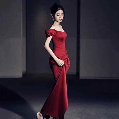 Fashion Bride Wine Red Engagement Wedding Back-to-door Casual Dress Small - iztia