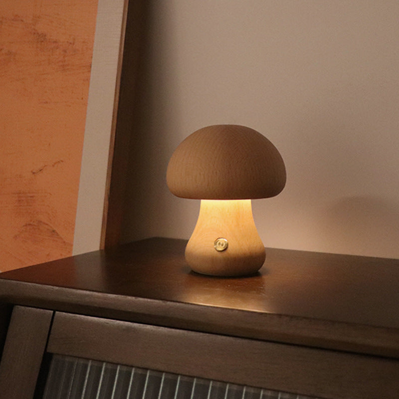 INS Wooden Cute Mushroom LED Night Light With Touch Switch  Bedside Table Lamp For Bedroom Childrens Room Sleeping Night Lamps Home Decor - iztia