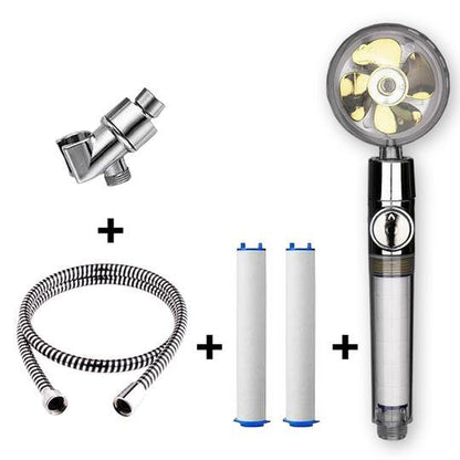 Propeller Driven Shower Head With Stop Button And Cotton Filter Turbocharged High Pressure Handheld Shower Nozzle - iztia