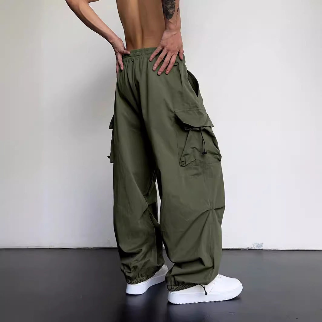 Nylon Quick-drying Overalls Men's Pants High Waist Wide Leg Leisure Drawstring - iztia