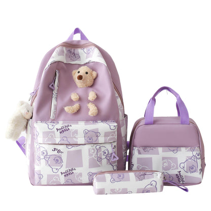 Elementary And Middle School Student Schoolbags Women's Cute Bear Lunch Box Three-piece Set - iztia