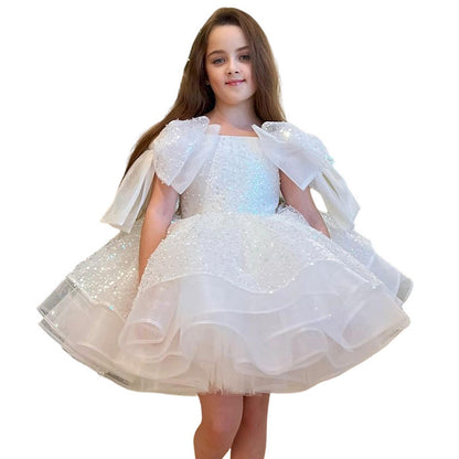 Girls' White Birthday Party Formal Dress Skirt - iztia