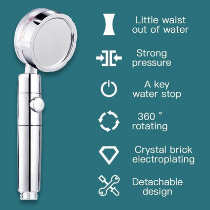 Propeller Driven Shower Head With Stop Button And Cotton Filter Turbocharged High Pressure Handheld Shower Nozzle - iztia